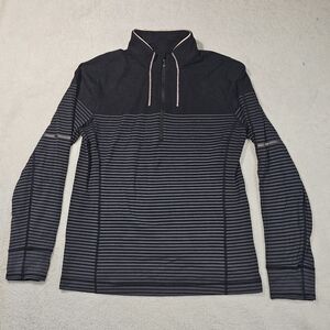Lululemon Sweat Session 1/2 Zip Men's Medium Black Gray Ombré Stripes Pullover